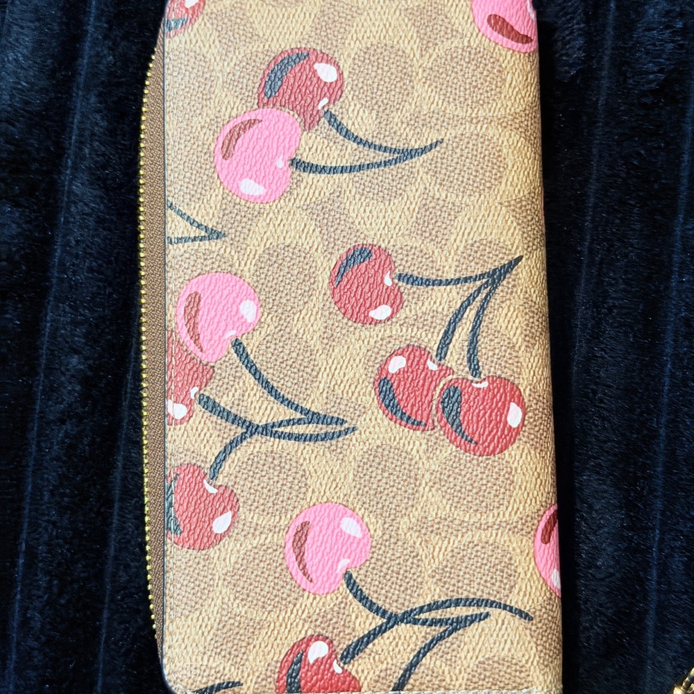 Coach Brown Cherry Print Wristlet - Picture 3 of 13